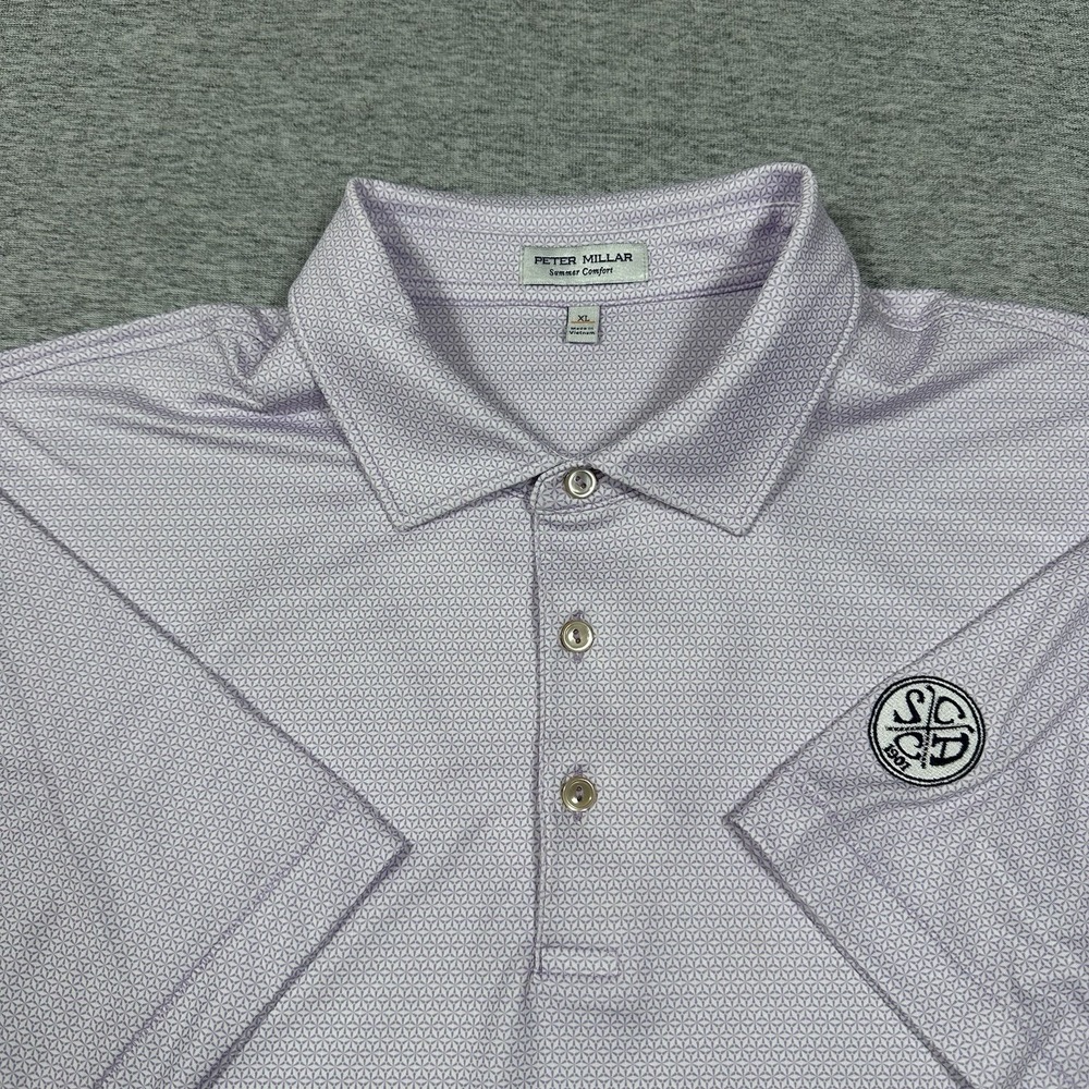 Peter Millar Polo Shirt Mens XL Purple Geometric Summer Comfort Stretch Golf
